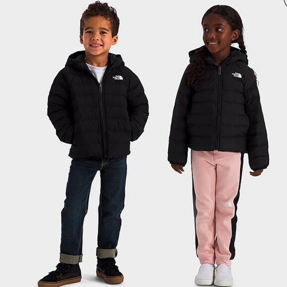 GIRLS BOYS THE NORTH FACE REVERSIBLE PERRITO HOODED BLACK JACKET SIZE XSMALL - Picture 1 of 9